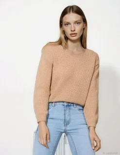 Strickpullover - V-Ausschnitt - beige