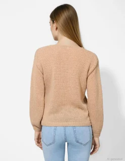 Strickpullover - V-Ausschnitt - beige