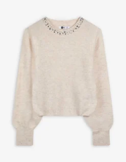 Strickpullover - Ziersteine - weiß