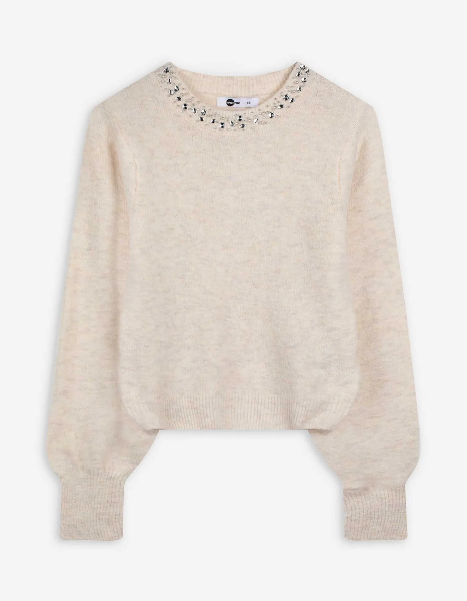 Strickpullover - Ziersteine - weiß