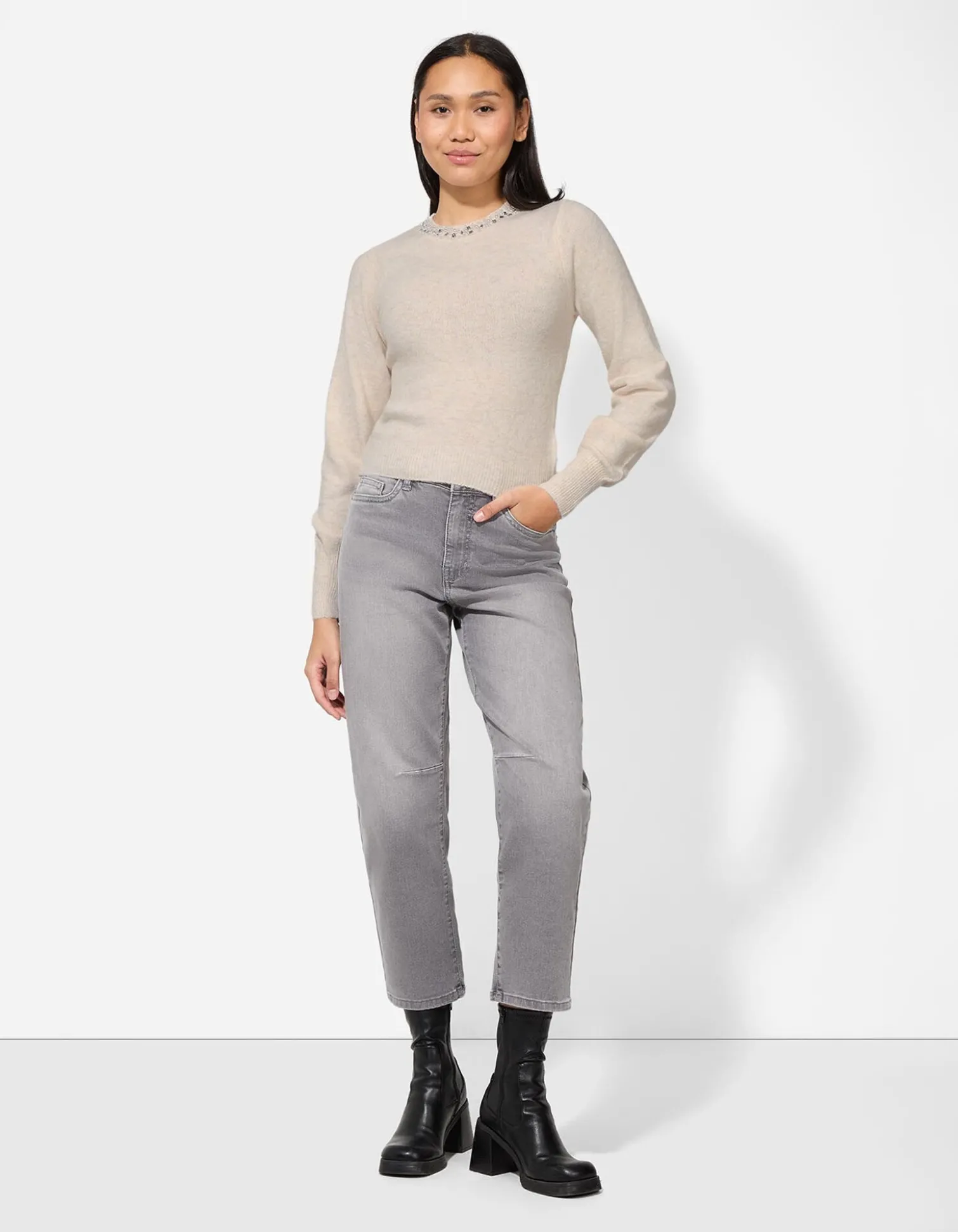Strickpullover - Ziersteine - weiß