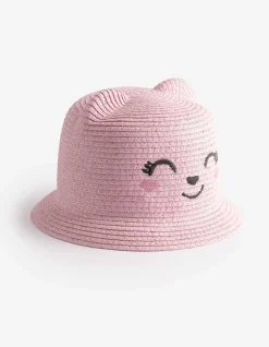 Strohhut - Stickereien - rosa