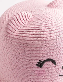 Strohhut - Stickereien - rosa