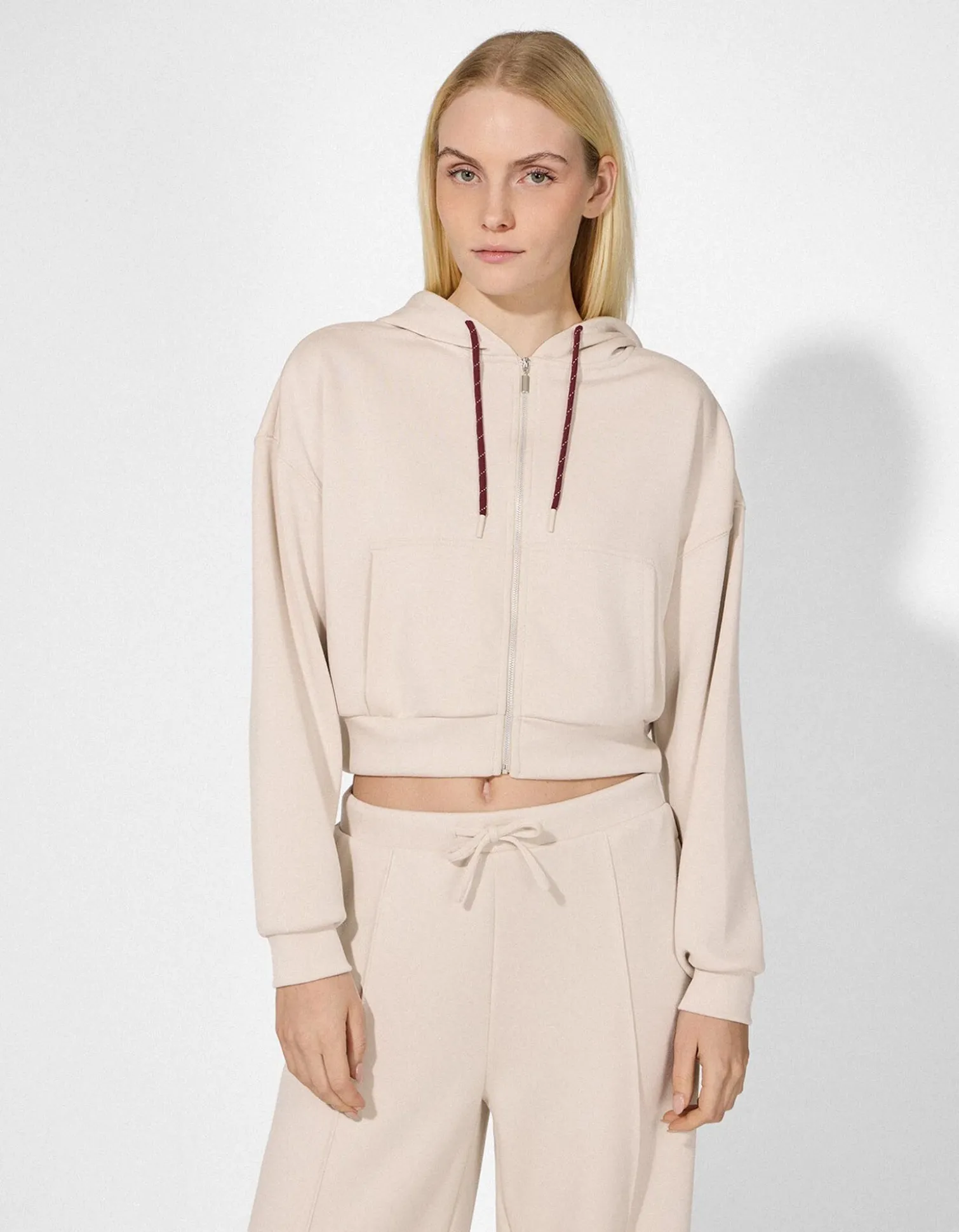 Sweatjacke - Cropped - beige