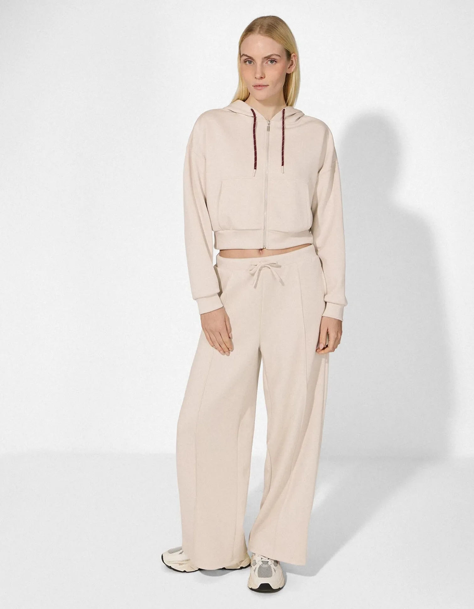 Sweatjacke - Cropped - beige