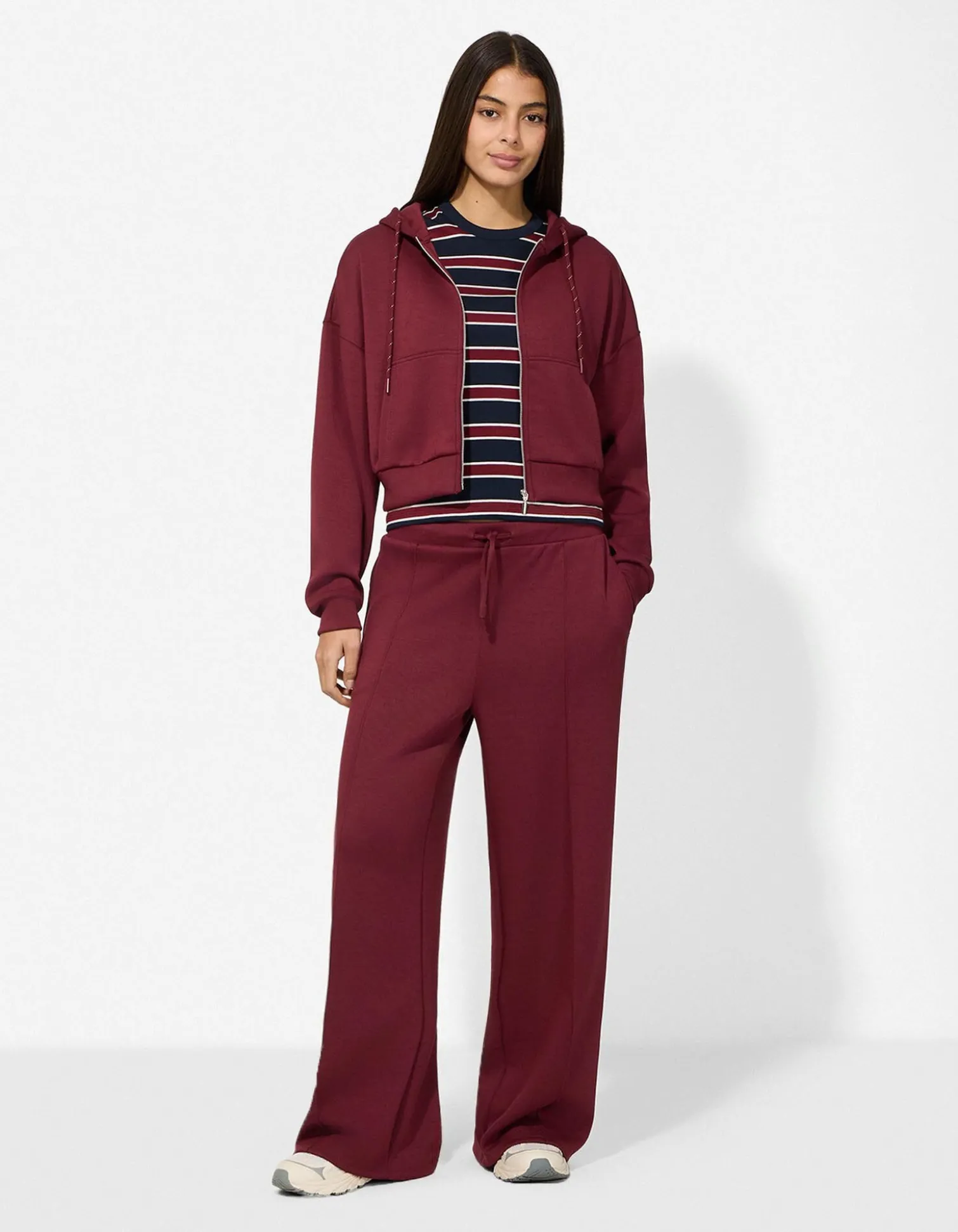 Sweatjacke - Cropped - dunkelrot