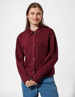 Sweatjacke - Knopfleiste - dunkelrot