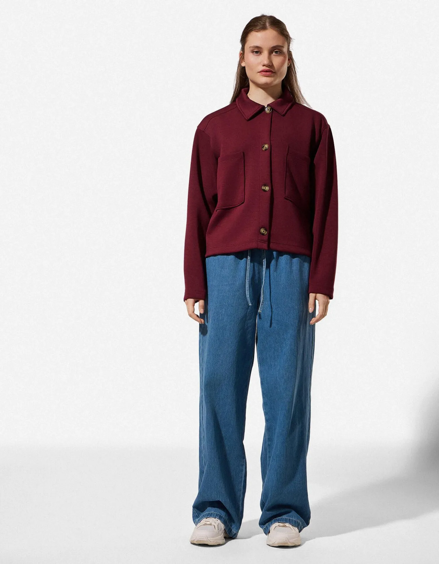 Sweatjacke - Knopfleiste - dunkelrot