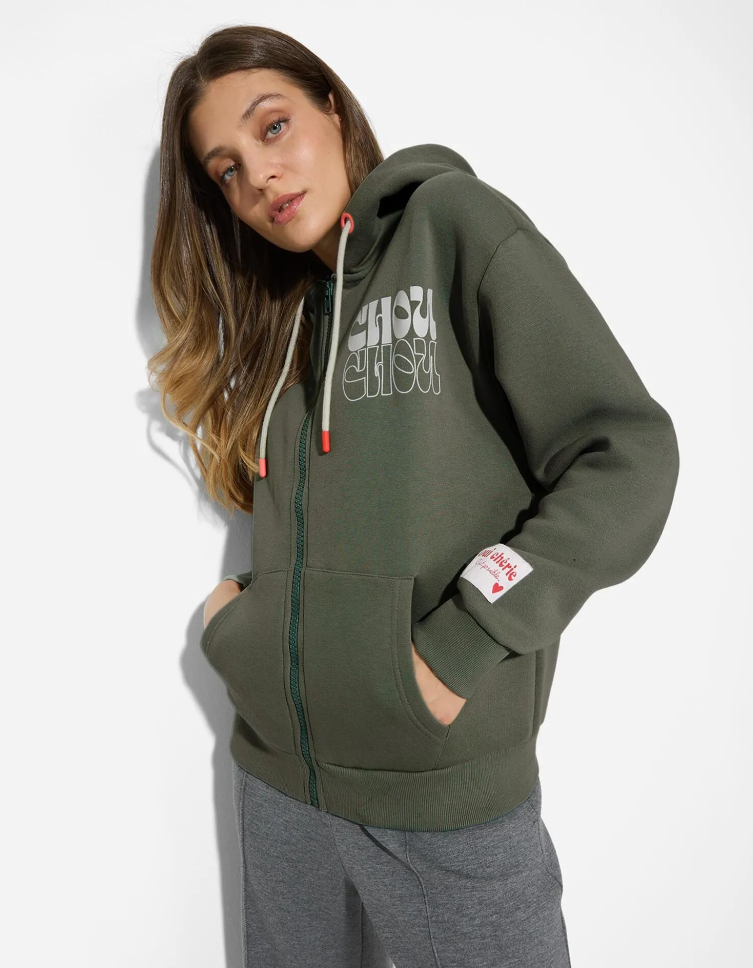 Sweatjacke - Print - grün