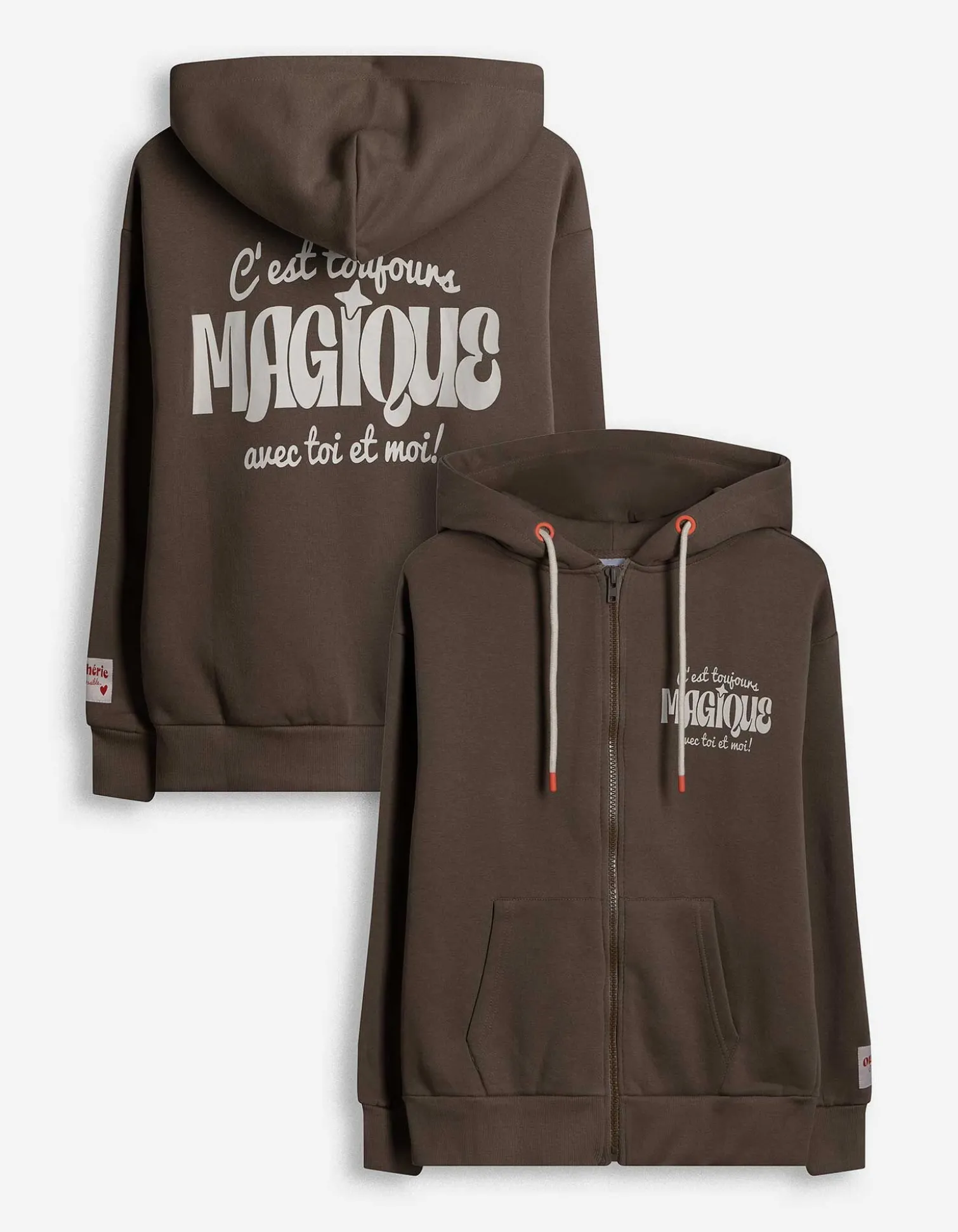 Sweatjacke - Print - hellbraun