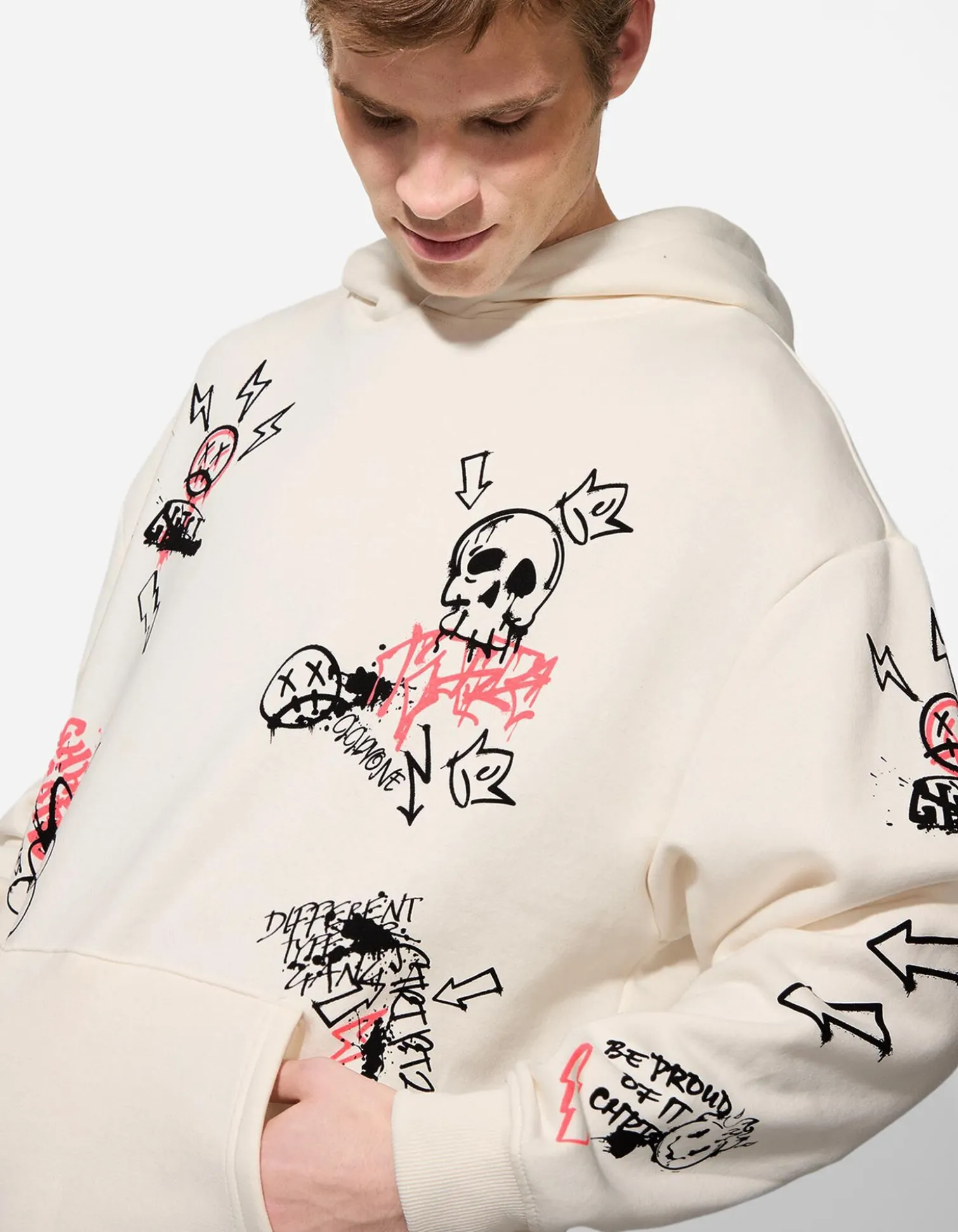 Sweatshirt - Allover-Print - weiß