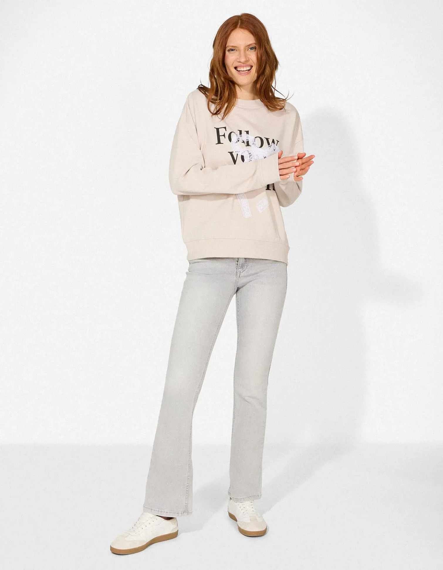 Sweatshirt - Applikation - beige