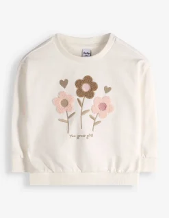 Sweatshirt - Frottee Application - weiß