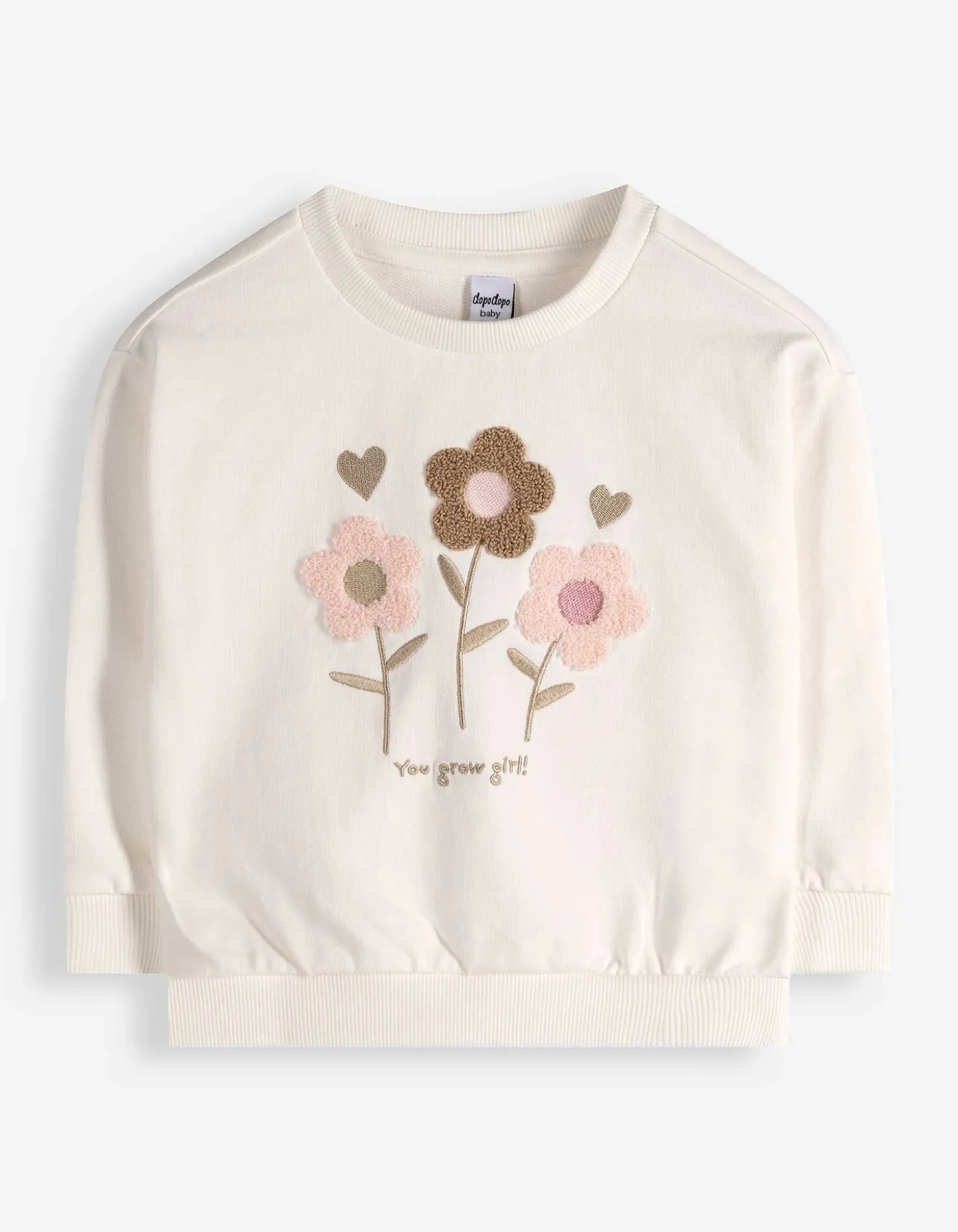 Sweatshirt - Frottee Application - weiß