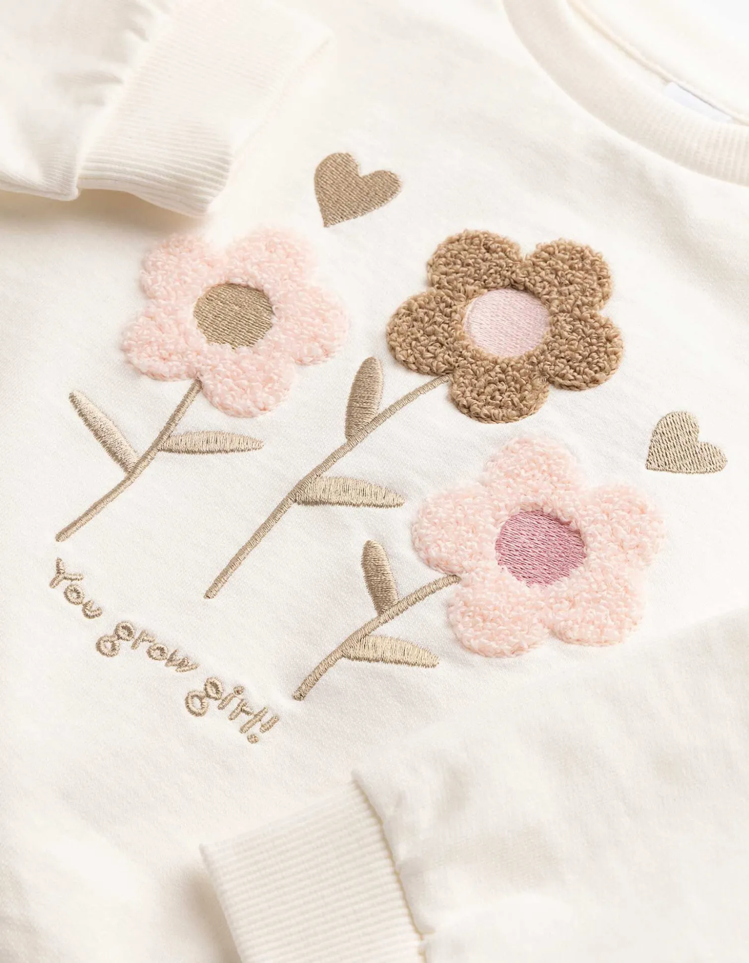Sweatshirt - Frottee Application - weiß