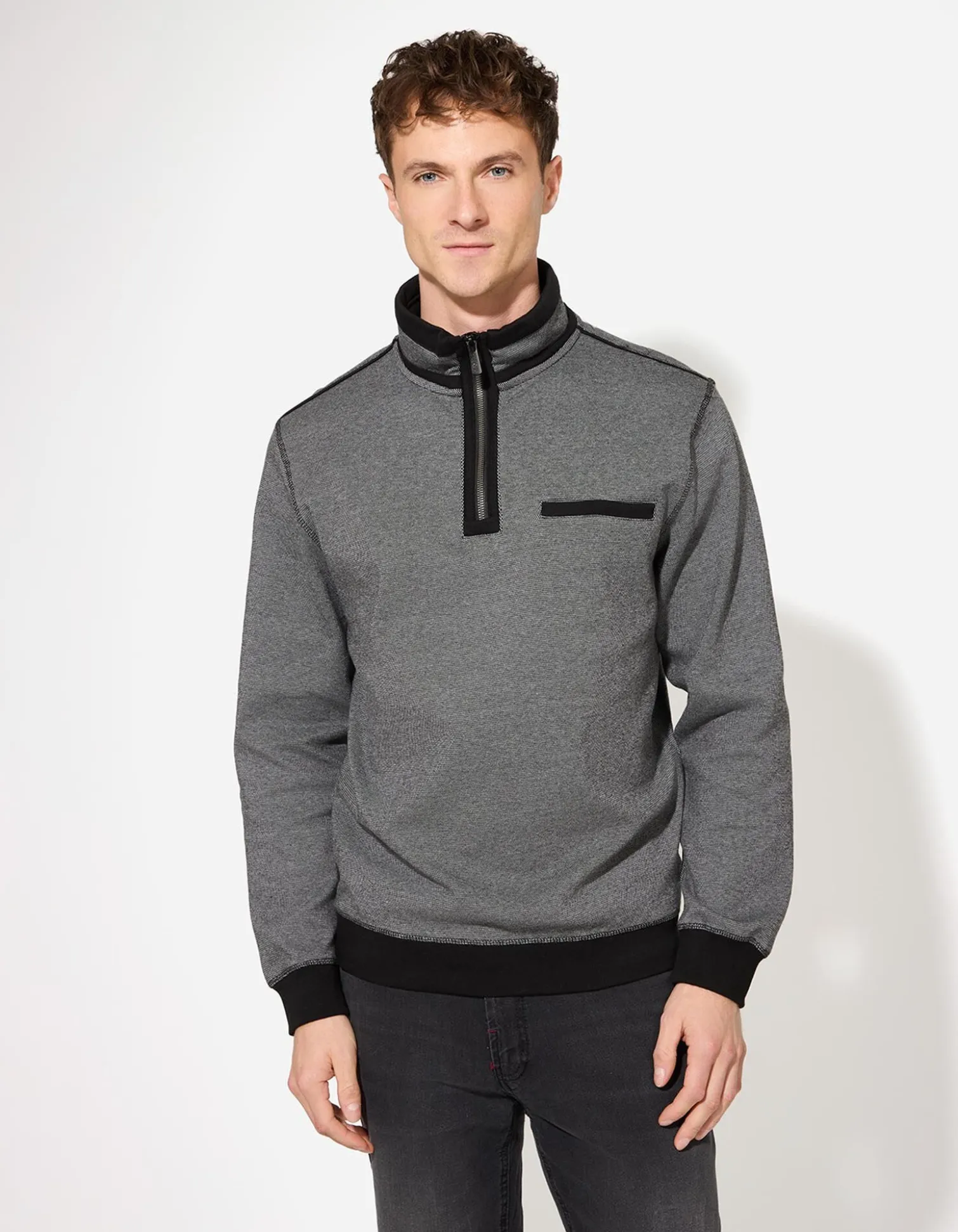 Sweatshirt - Stehkragen - schwarz