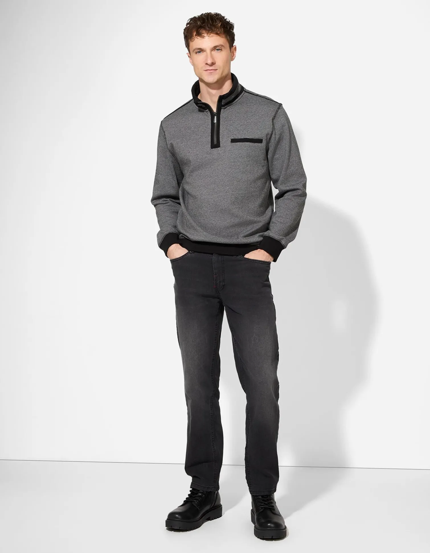 Sweatshirt - Stehkragen - schwarz
