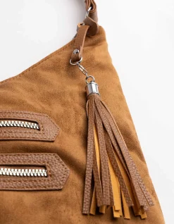 Tasche - Wildlederimitat - hellbraun