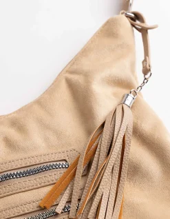 Tasche - Wildlederimitat - beige