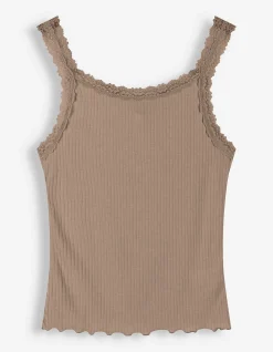 Top - Spitzenbesatz - braun