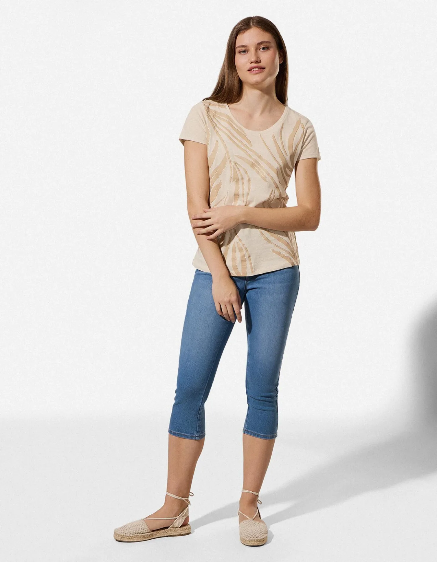 T-Shirt - Allover-Muster - Beige