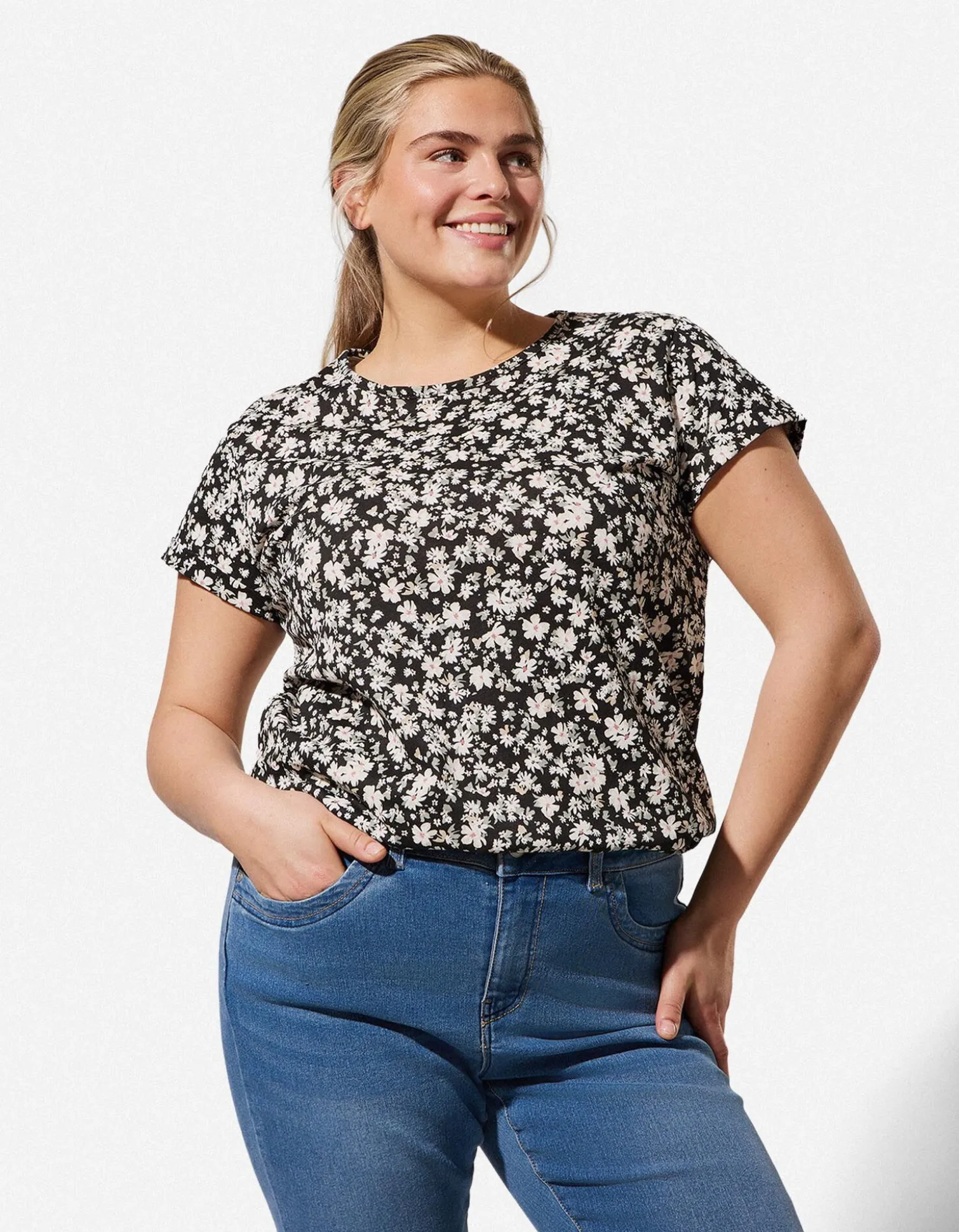 T-Shirt - Allover-Muster - schwarz