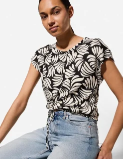 T-Shirt - Florales Muster - schwarz