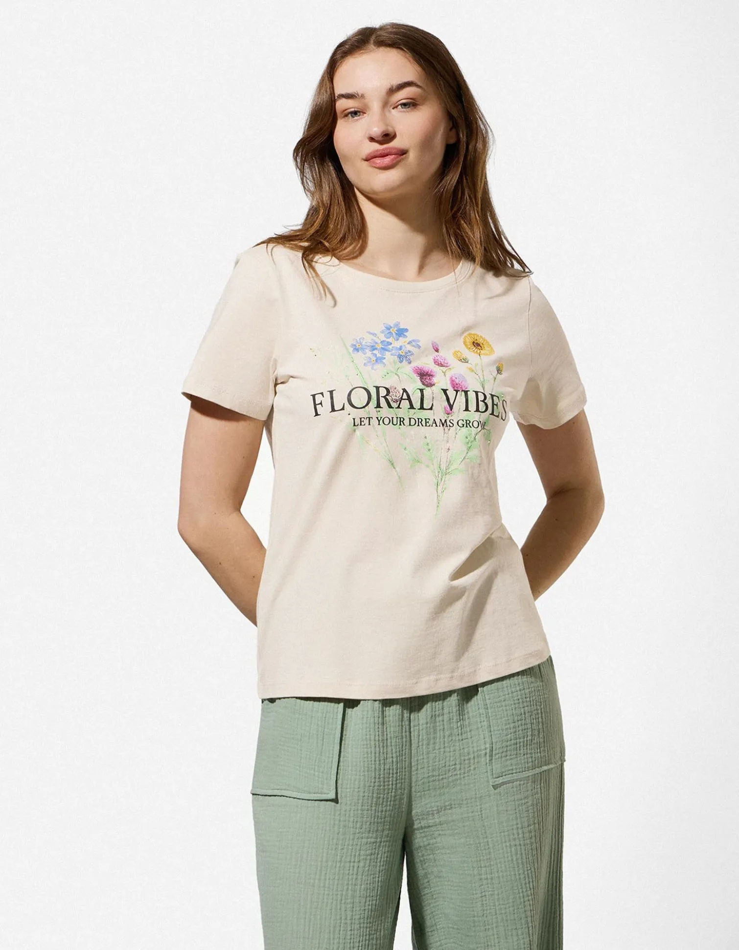 T-Shirt - Frontprint - Beige