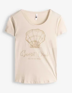 T-Shirt - Glitzerprint - Beige