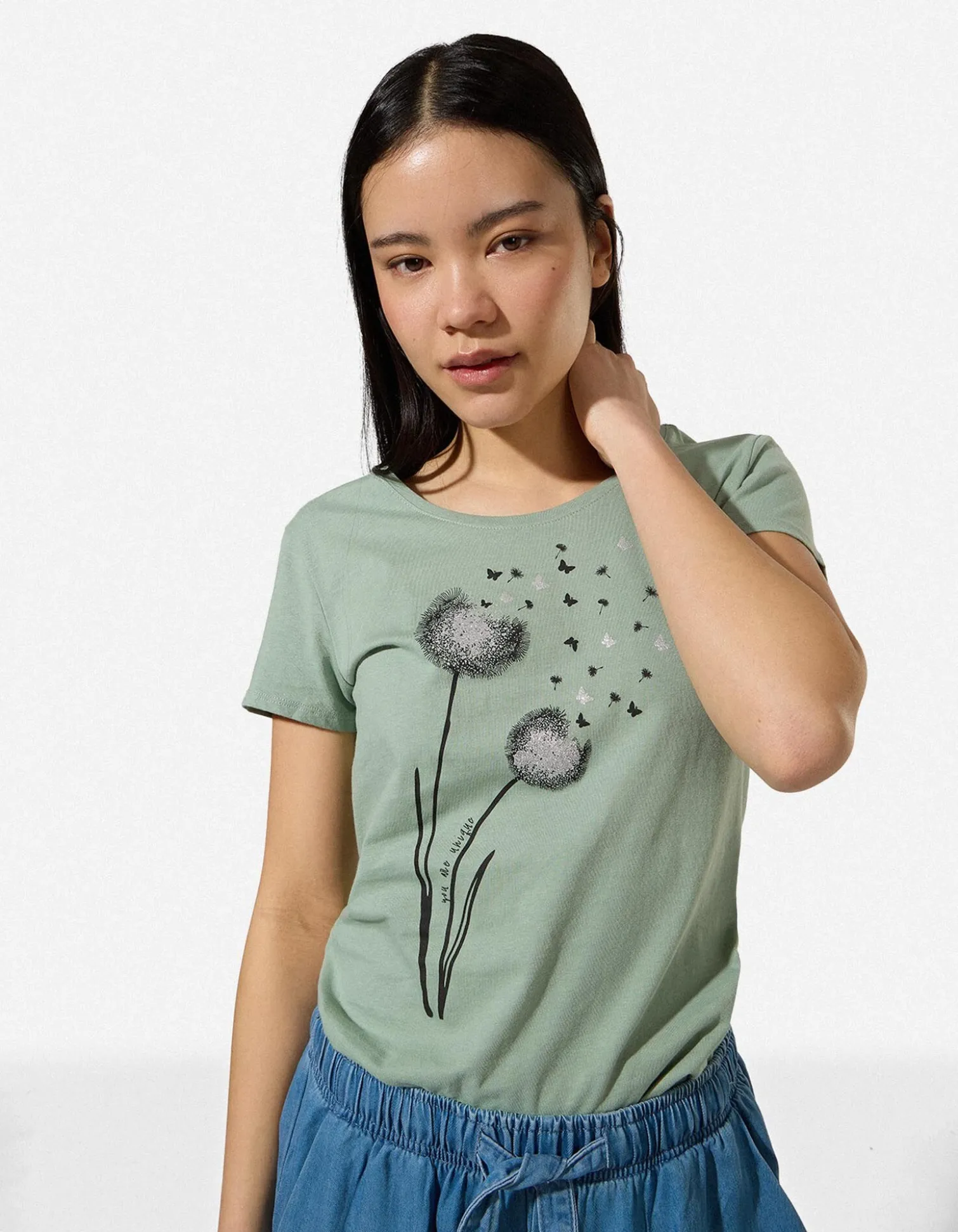 T-Shirt - Glitzerprint - türkis
