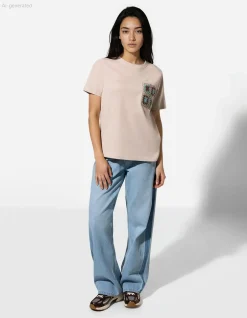 T-Shirt - Häkelspitze - beige