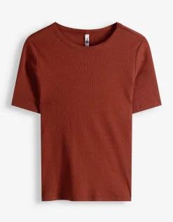 T-Shirt - Rippenstruktur - braun