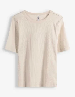 T-Shirt - Rippenstruktur - Beige