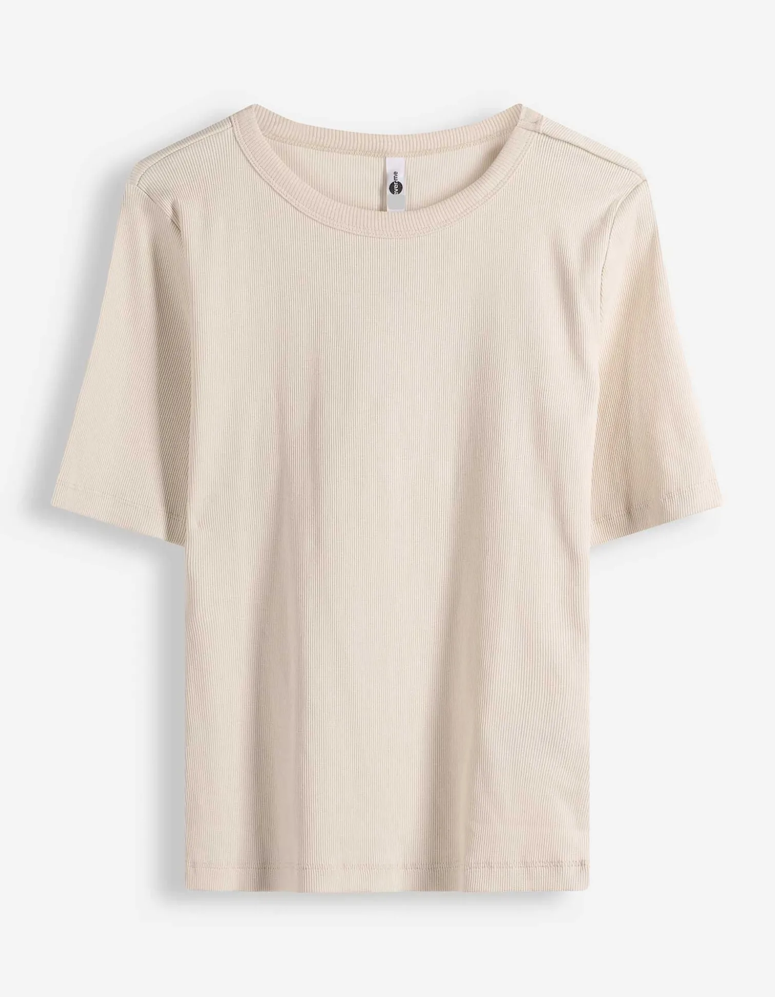 T-Shirt - Rippenstruktur - Beige