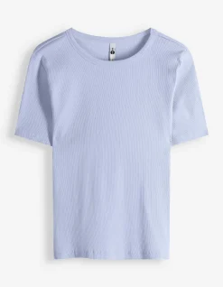 T-Shirt - Rippenstruktur - hellblau
