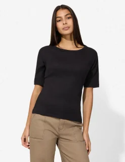 T-Shirt - Rippenstruktur - schwarz
