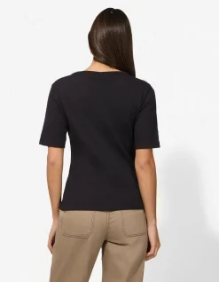 T-Shirt - Rippenstruktur - schwarz