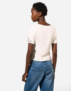 T-Shirt - Spitzenbesatz - weiß