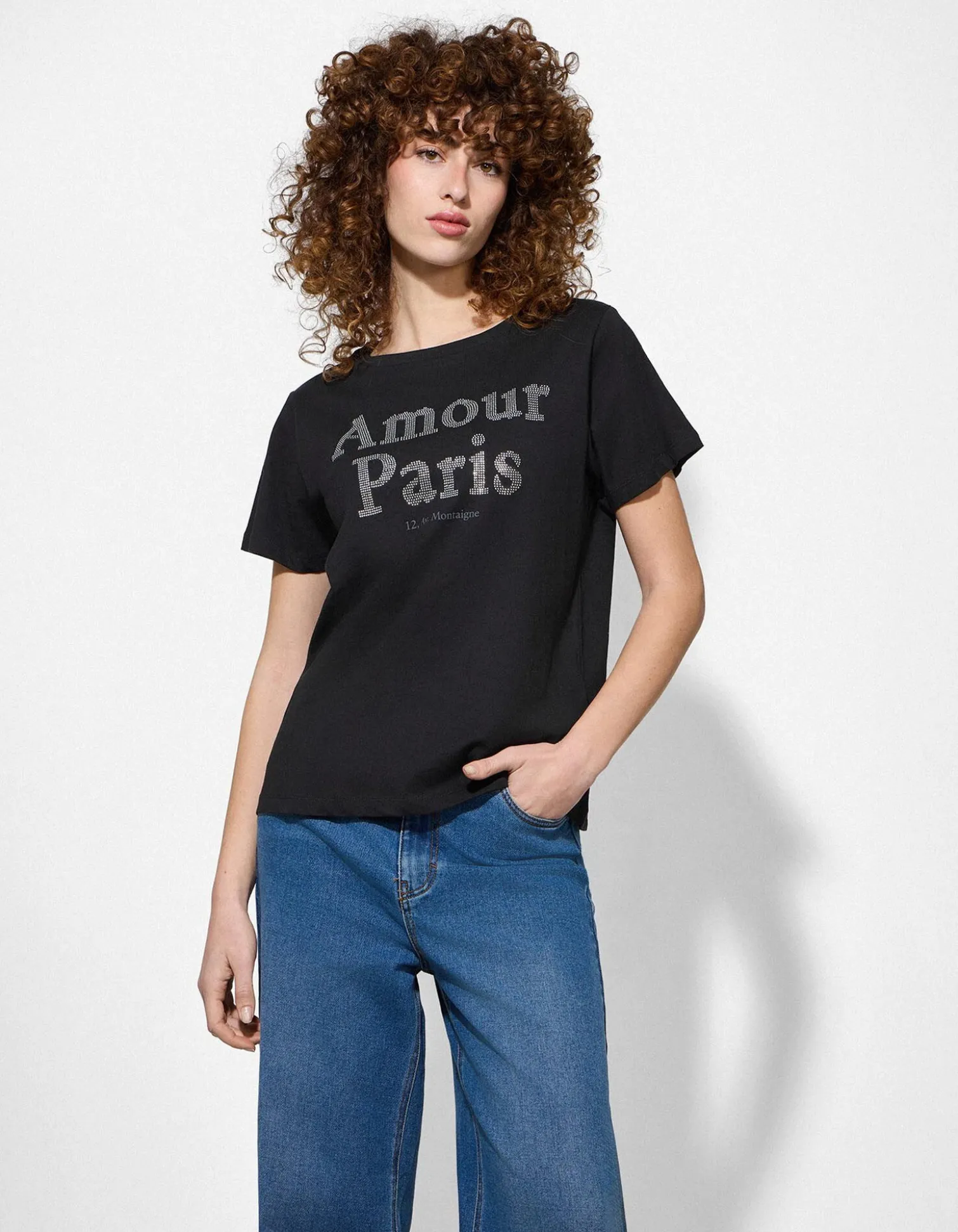 T-Shirt - Strasssteine - schwarz